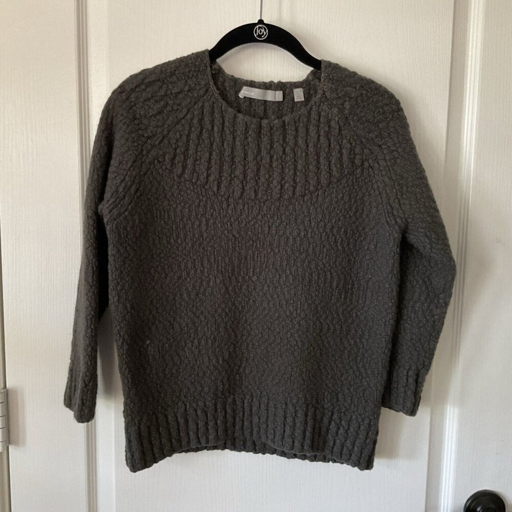 VINCE Women’s Crew Neck Wool Cashmere Blend XS Gray Grey Chunky Knit Sweater